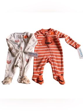 Pack of Carter's Newborn Pumpkin Striped Footie  and White Farm animals NWT